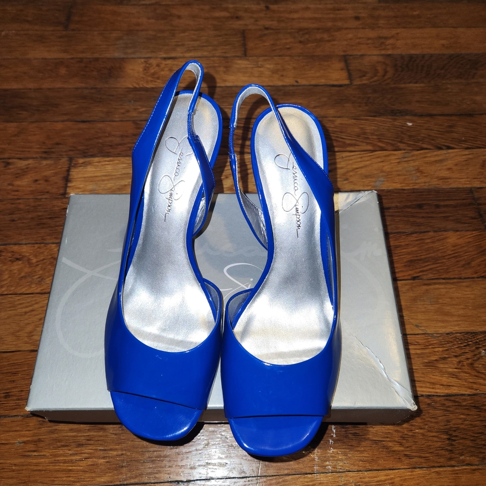 Jessica Simpson Blue Peep-Toe Heels 7.5